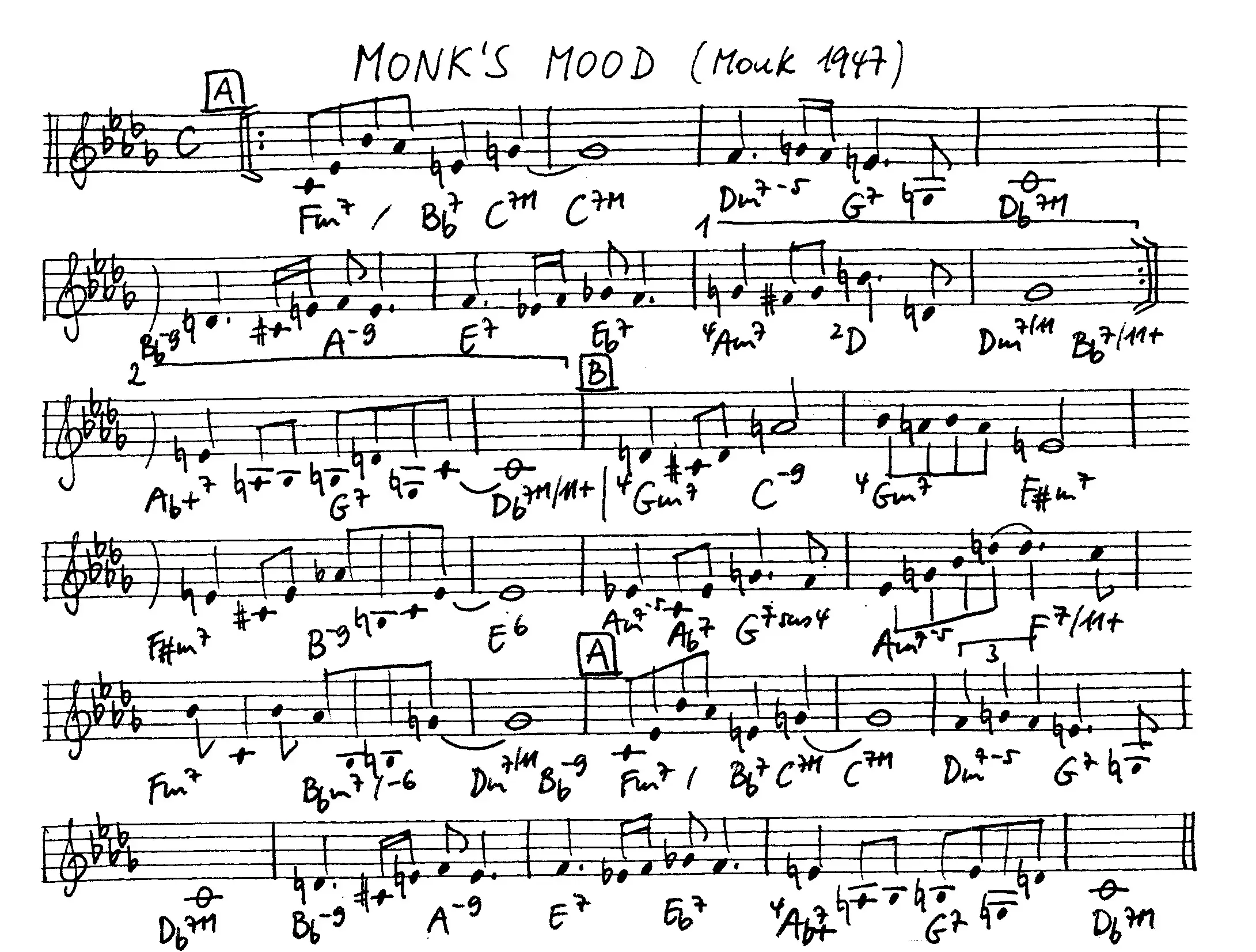 monk's mood free jazz leadsheet - Courtesy of the Jungle Jazz Band